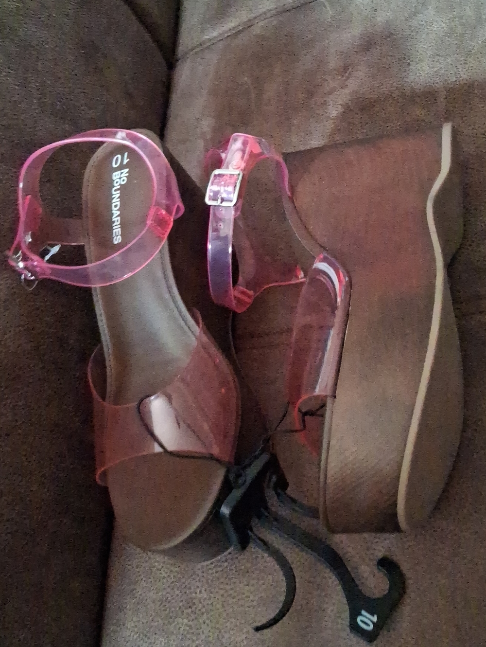 No Boundaries Pink Jelly Wedge Sandals with Ankle Strap Size 10